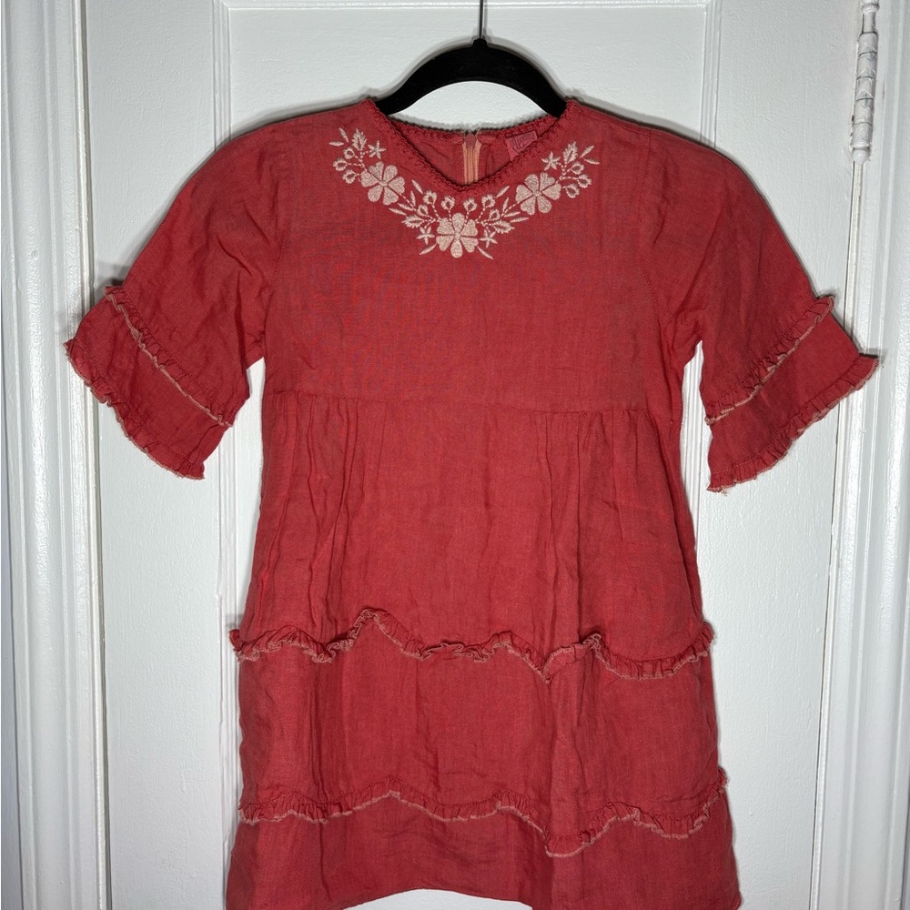 Apolina Odett Kids Dress Faded Coral Size 7/9y 100% Linen